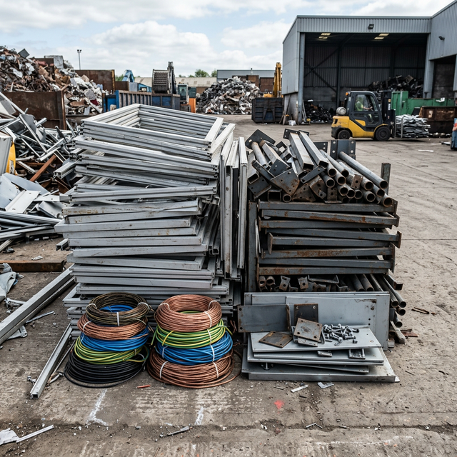 Organized metal scrap piles